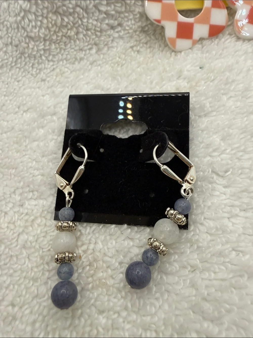 Checkerboard Flower Drop Earrings also silvertone drop earrings